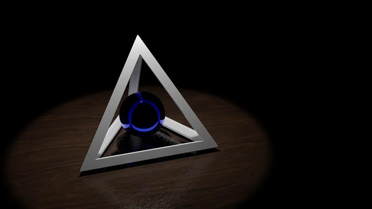 3D render of a tetrahedron frame with four triangular faces