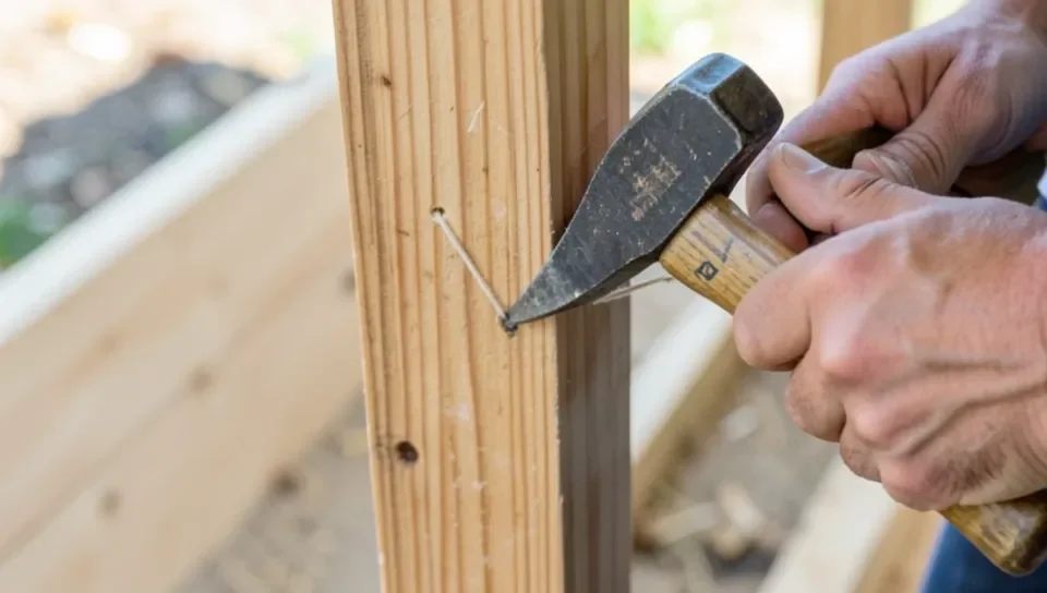 Toe-nailing a wood stud at an angle