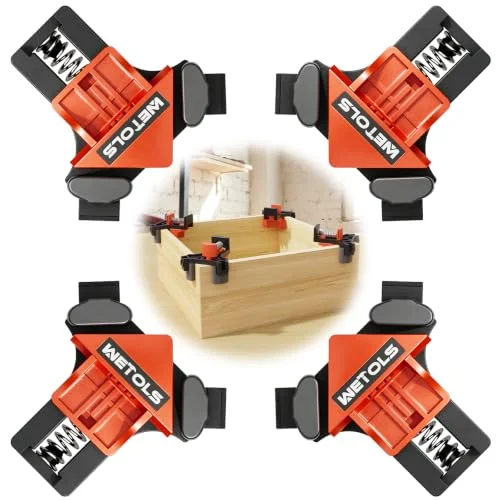 WETOLS 90 degree spring-loaded corner clamp set, 4 pieces, for woodworking