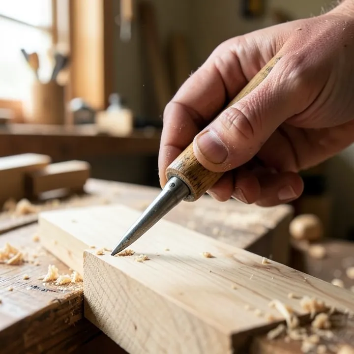 What Is an Awl Tool Used For Awl tool with wooden handle and sharp steel point used for marking and hole-starting in woodworking