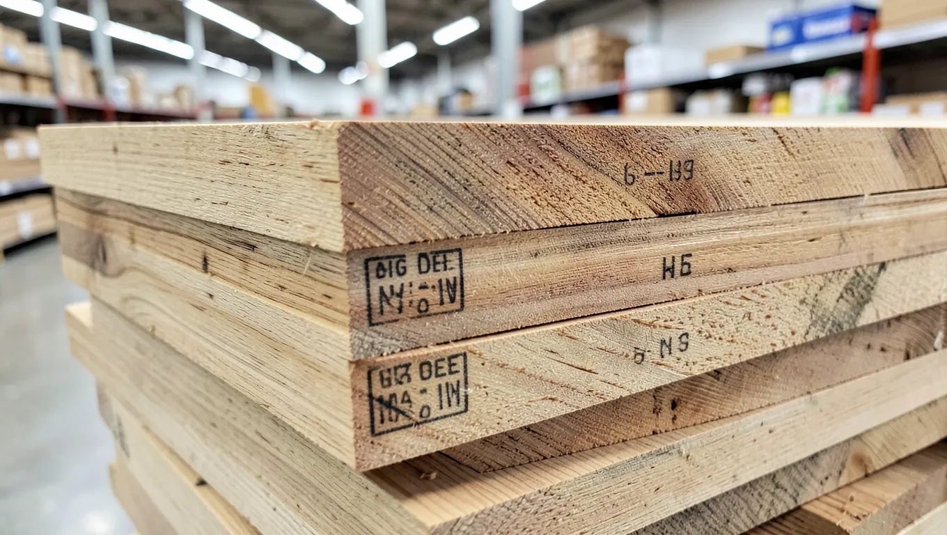 Stacked dimensional lumber boards showing wood grain