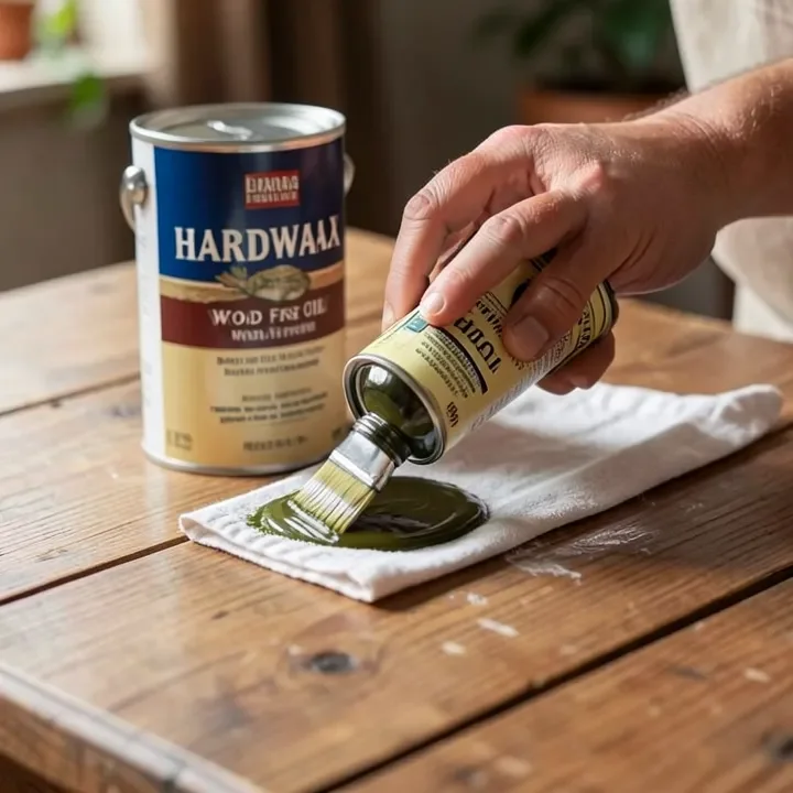 Applying hardwax oil finish to a wood table with a cloth
