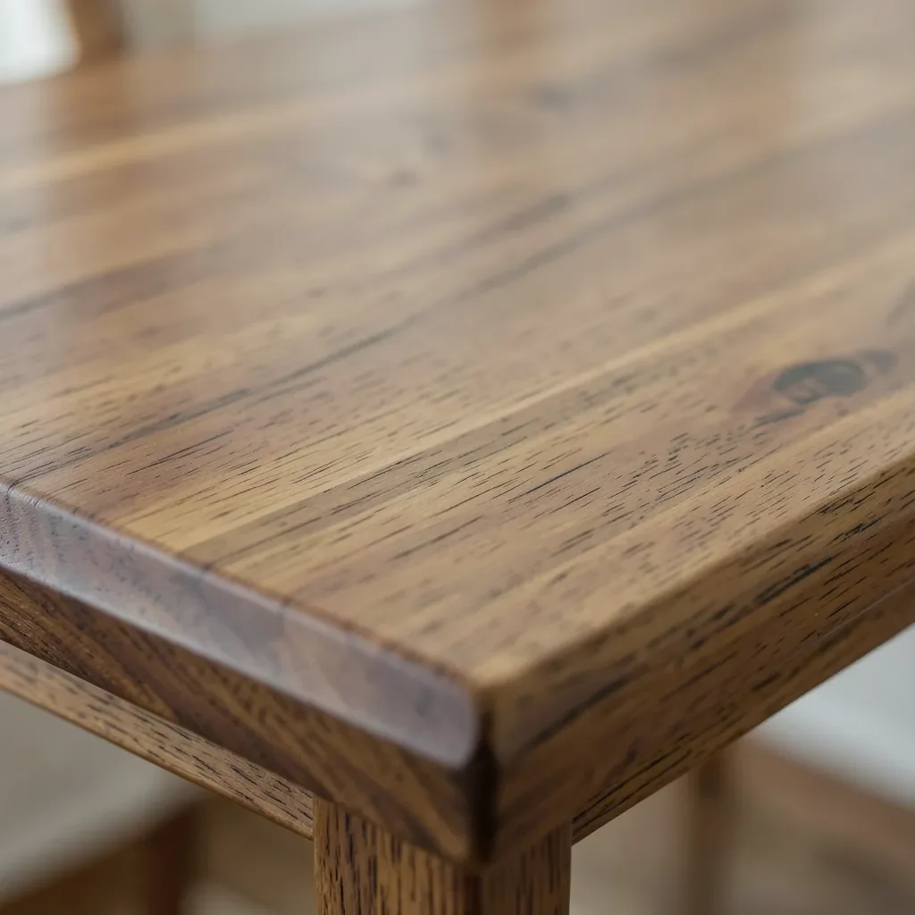 Freshly oiled wood tabletop with a natural matte finish
