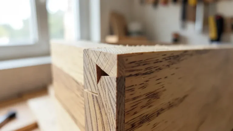 Close-up of a wooden box corner joined with an interlocking joint instead of nails