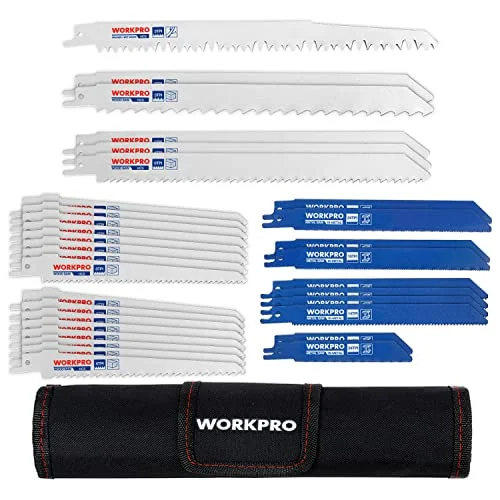 WORKPRO 32-piece reciprocating saw blade set with multiple TPI options and organizer pouch