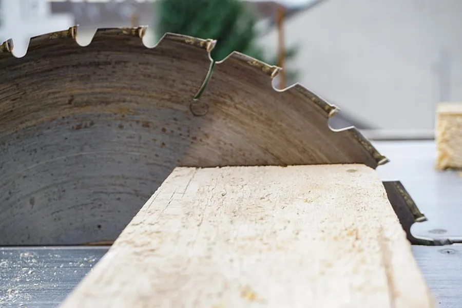 Track saw cutting cleanly through plywood sheet