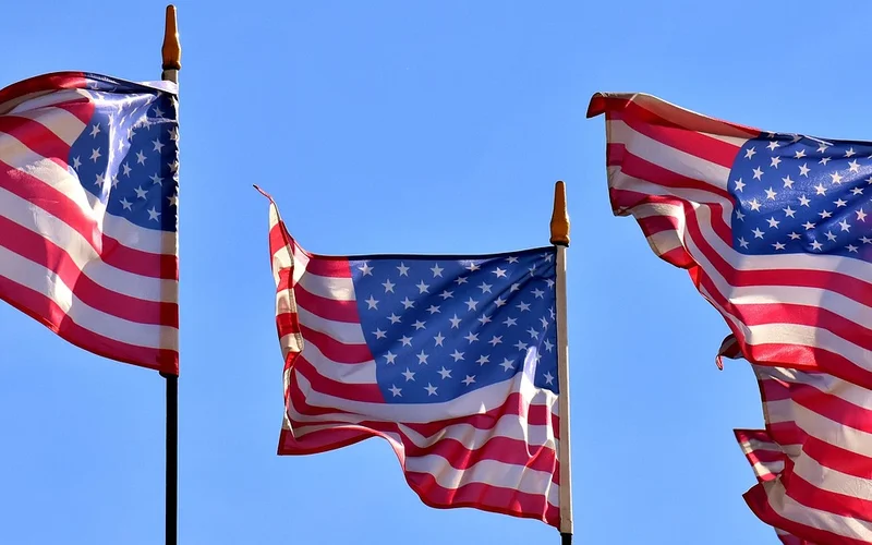 American flags on poles, the kind of fabric flag that benefits from acid-free framing materials