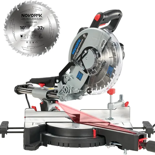 NOVORIK Single Bevel Compound Sliding Miter Saw with Laser Guide, 10 Inch
