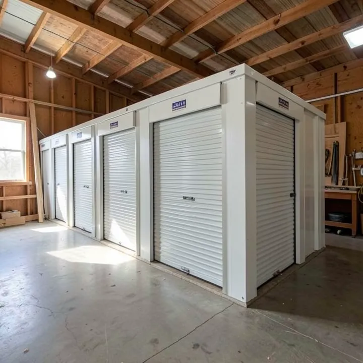 row of drive-up self storage units with roll-up doors row of drive-up self storage units with roll-up doors
