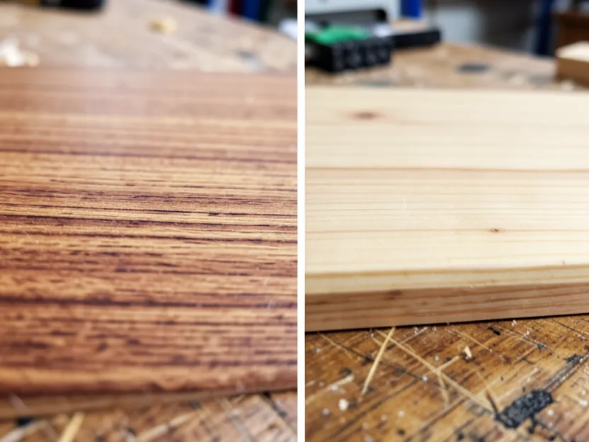 Cedar wood grain next to pine wood grain for comparison