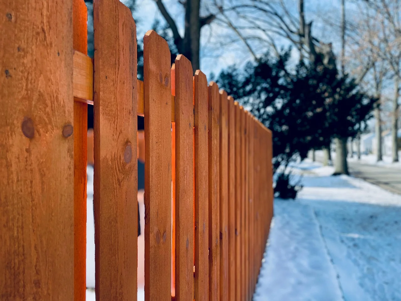 Real cedar wood fence boards used for outdoor fencing