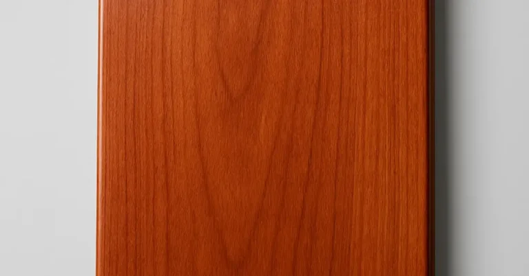 close-up of cherry wood showing its rich reddish-brown color and straight grain
