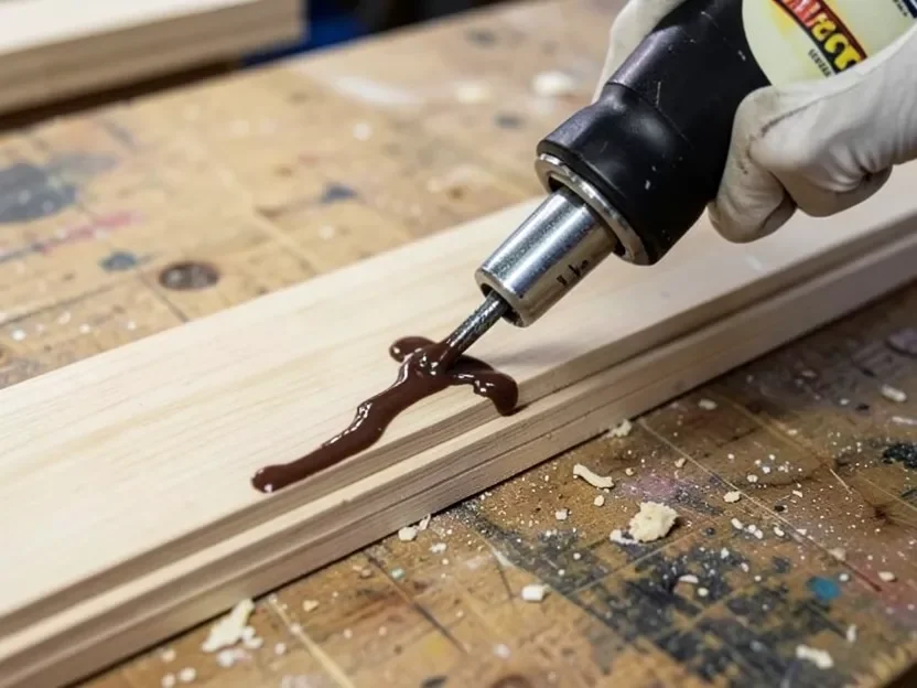 Applying a zig-zag bead of construction adhesive to the back of trim molding