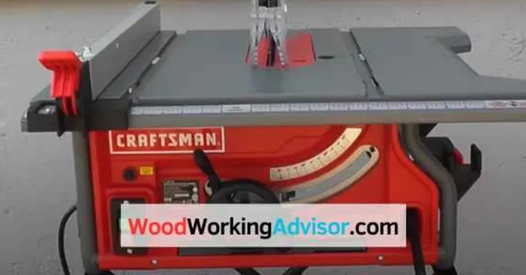 Craftsman table saw with rip fence, miter gauge, and blade guard attachments installed