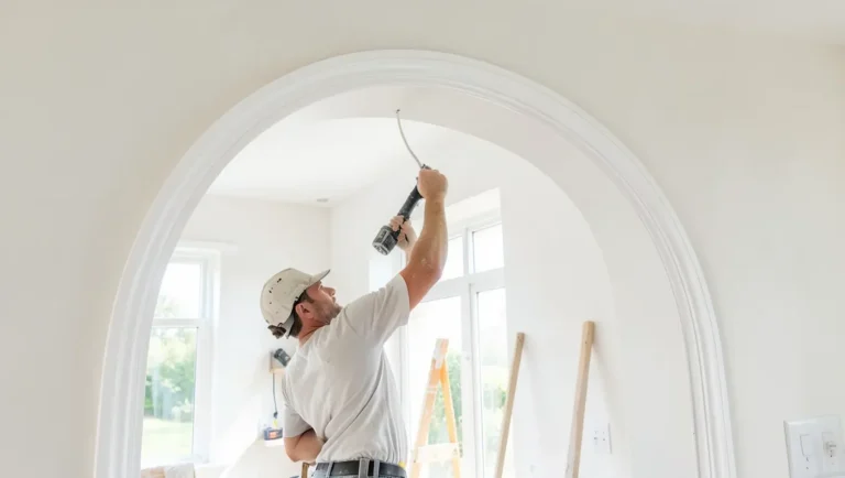 Curved crown molding installed around an archway