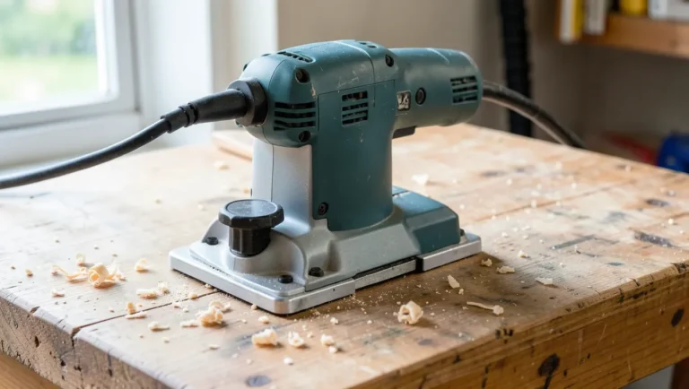 Corded electric hand power planer on a workbench