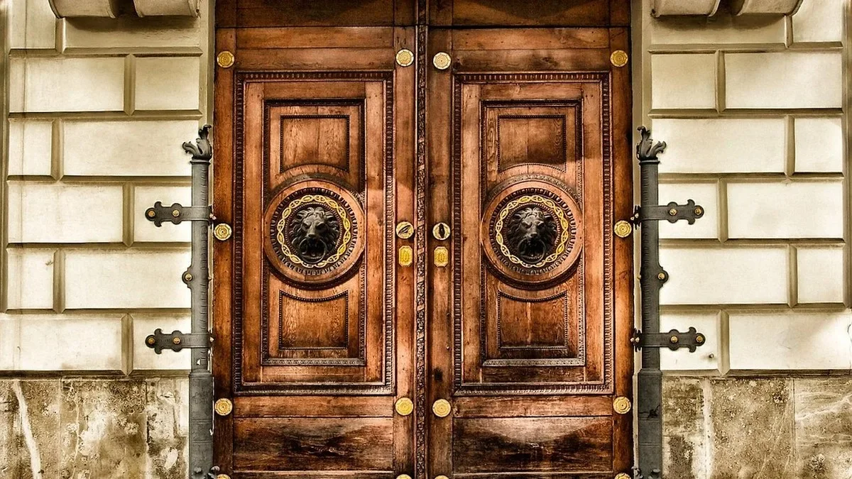 Solid wood double entry door with raised panels