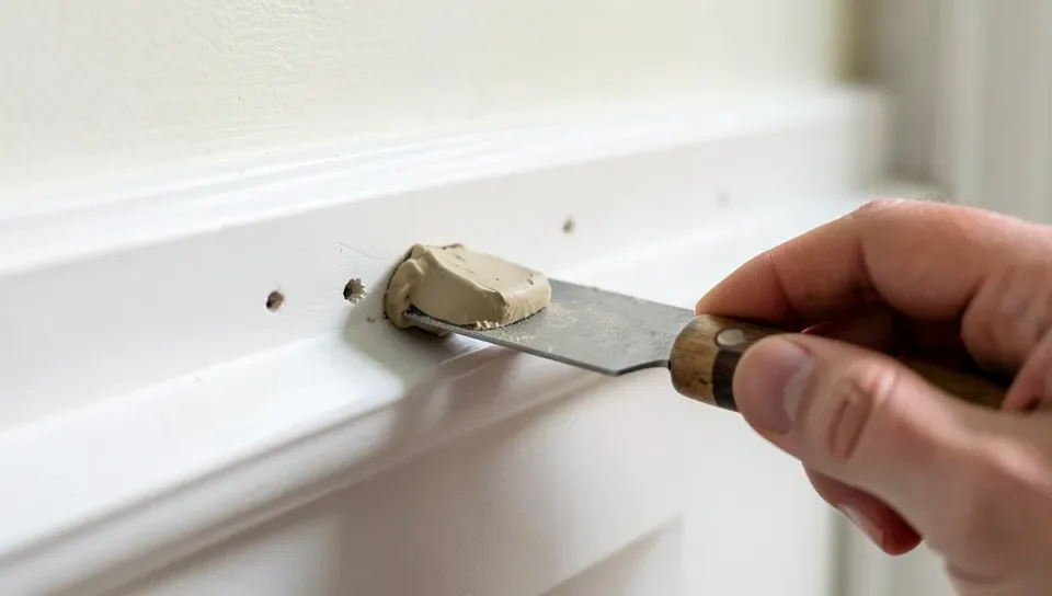 Filling nail holes in baseboard trim with wood putty