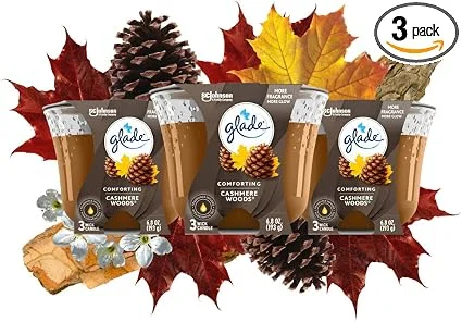 Glade Cashmere Woods 3-Wick Candle, 6.8oz, 3-Count
