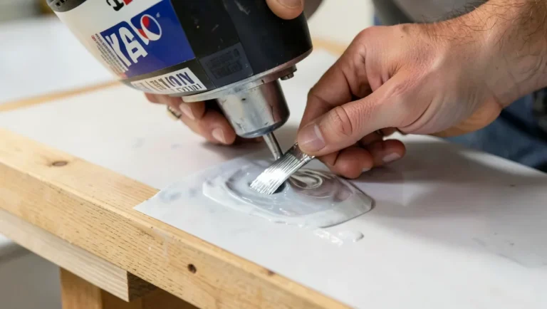 Applying contact cement before bonding vinyl to a wood surface