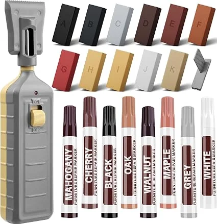 Hardwood floor repair kit with heat pen and color-matching wax sticks