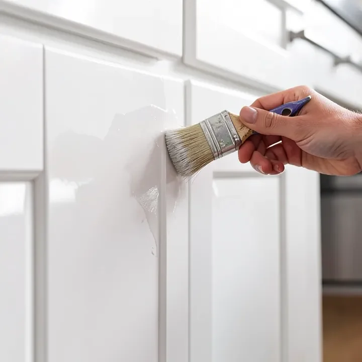 Applying a clear protective topcoat over painted cabinet doors