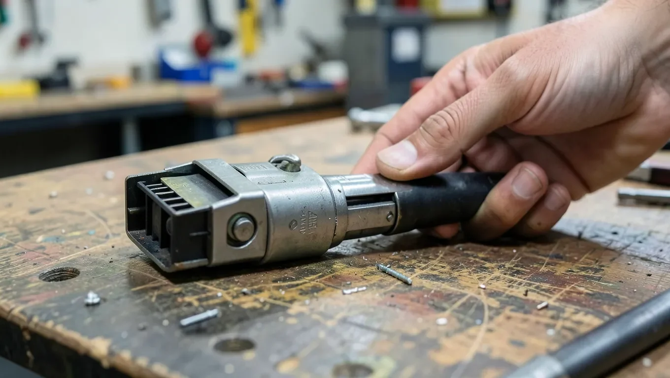 Inspecting a nail gun's magazine and air fitting for a jam