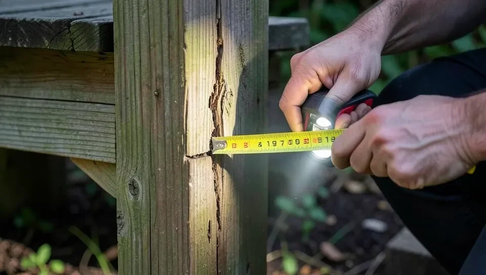 Checking how deep a crack runs in a wood support post