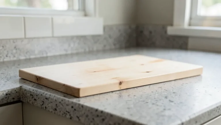 Light-colored poplar wood board on a kitchen counter