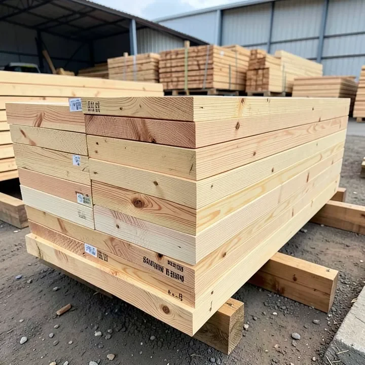 Stacked southern yellow pine lumber showing dense, straight grain