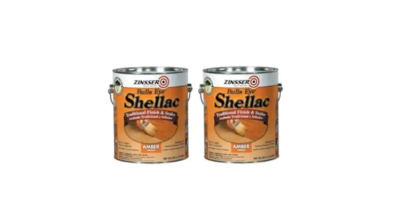 Two cans of Zinsser Bulls Eye Amber shellac, the waxed formula