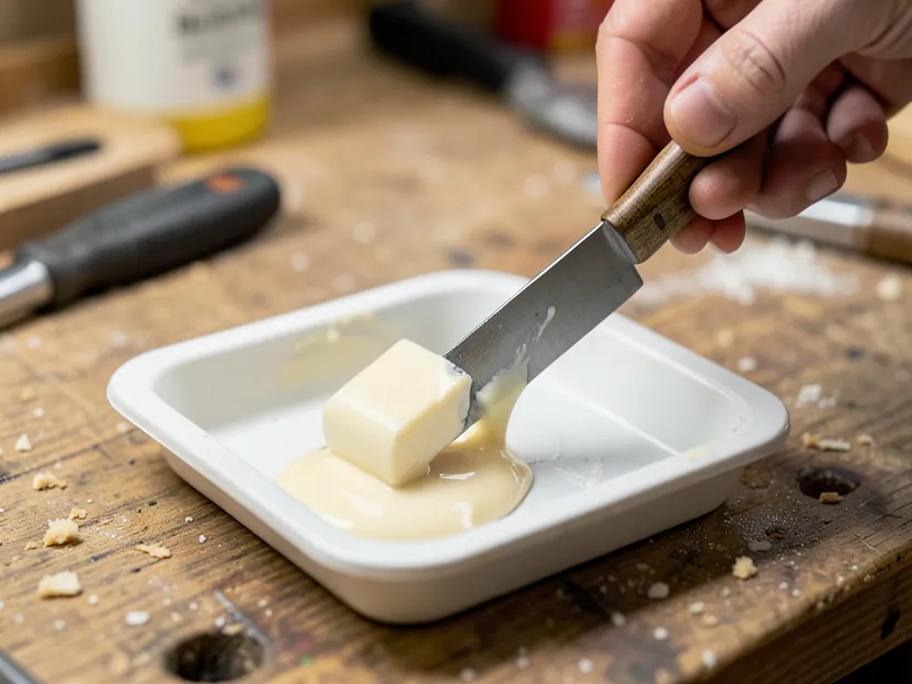 Mixing JB Weld's two-part epoxy before applying it to a repair