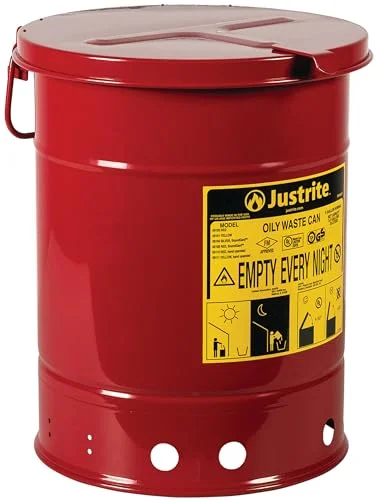 Justrite 6 Gallon Galvanized Steel Oily Waste Safety Can with self-closing lid
