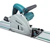 Makita SP6000J1 plunge circular saw on its 55-inch guide rail