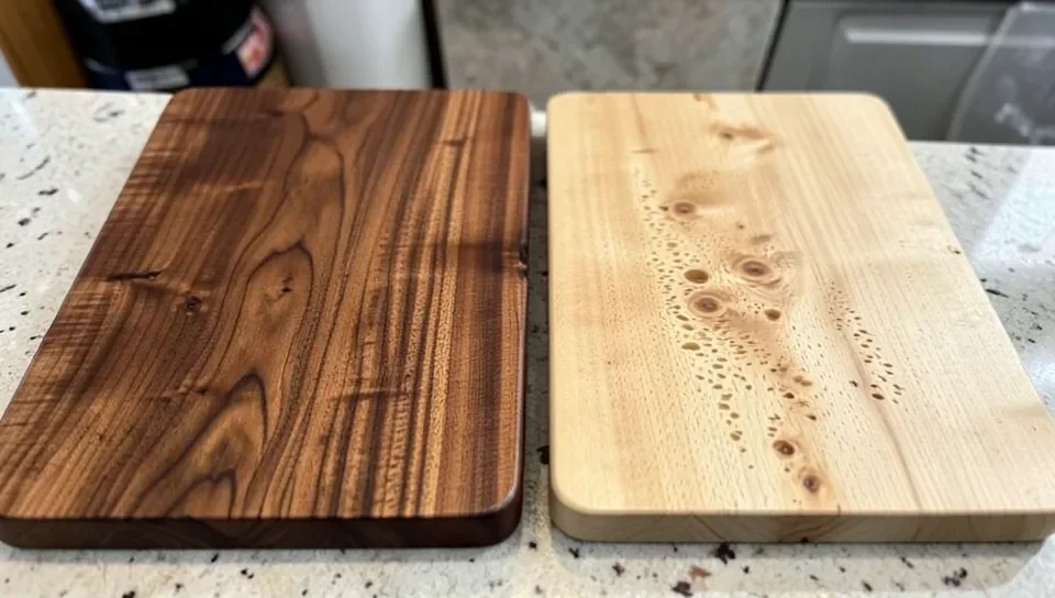 Maple and poplar wood grain compared side by side