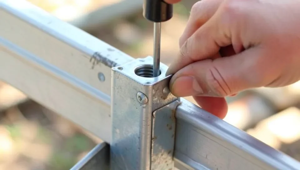 Metal L-bracket corner brace being installed on a bed frame joint