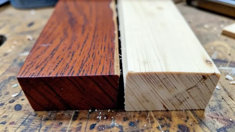 Red oak before and after two-part wood bleach treatment