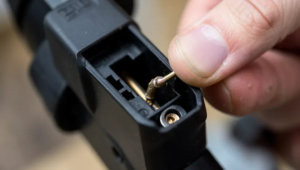 Removing a bent, jammed nail from the magazine