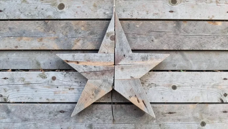 A classic five-point Texas barn star built from lapped wood strips