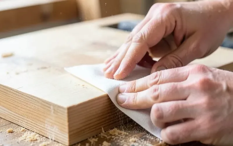 Sanding a wood surface lightly between coats of polyurethane finish