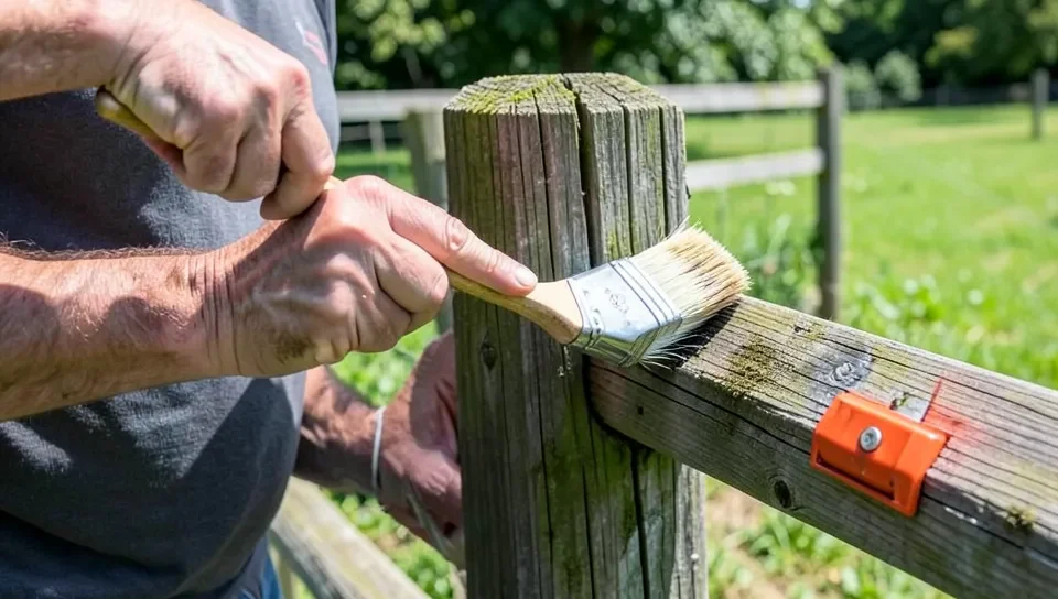 Applying sealant to the end grain of a wood post