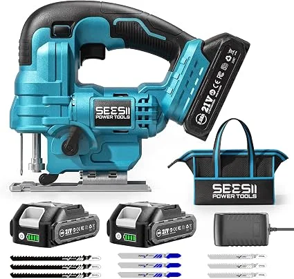SEESII cordless jigsaw with batteries and blades