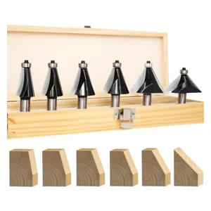 SICWOOD 6PCS Chamfer Router Bit Set 1/2 Shank, Carbide 2-Flute Chamfer Cut, Edge