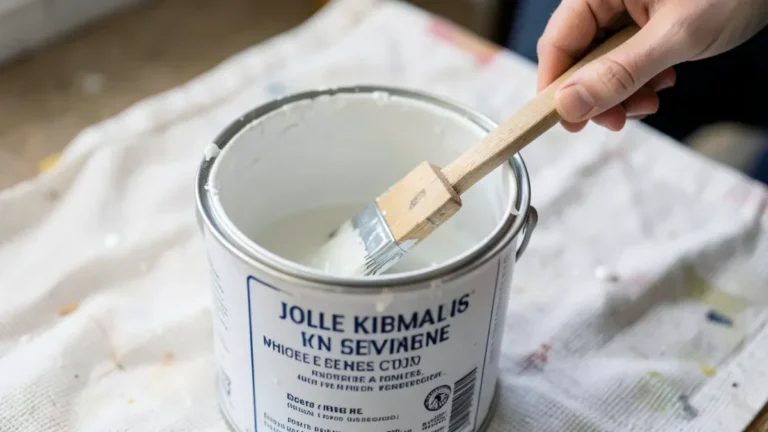 Hand stirring a can of primer with a wooden paddle stick before application