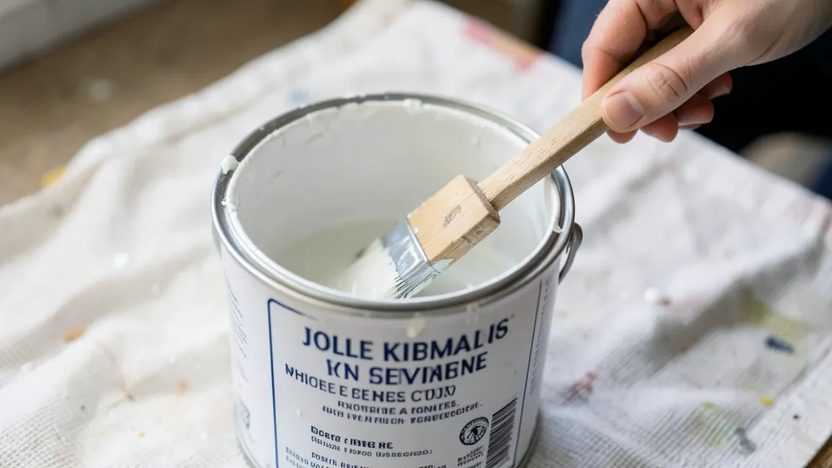 Hand stirring a can of primer with a wooden paddle stick before application