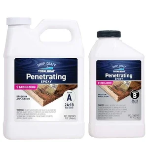 TotalBoat Penetrating Epoxy wood sealer kit with resin and hardener bottles
