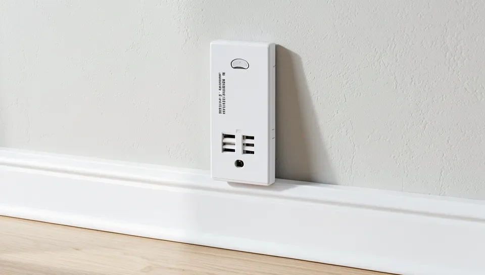 A stud finder being used above baseboard trim