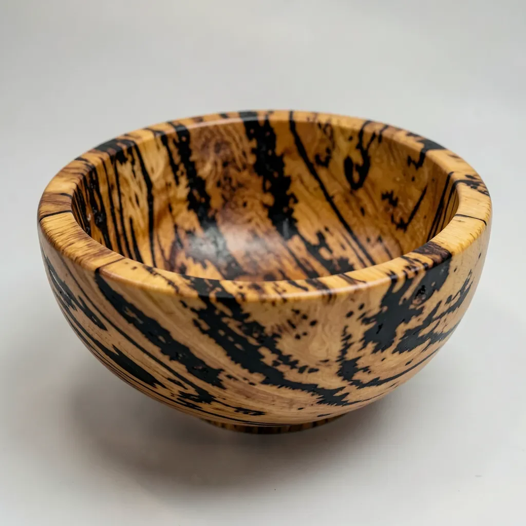 Turned bowl made from spalted wood with black zone lines