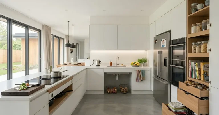 Modern kitchen with white painted cabinets ready for a protective polyurethane topcoat