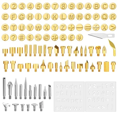 105-piece wood burning letter, number, and symbol stamp tip set